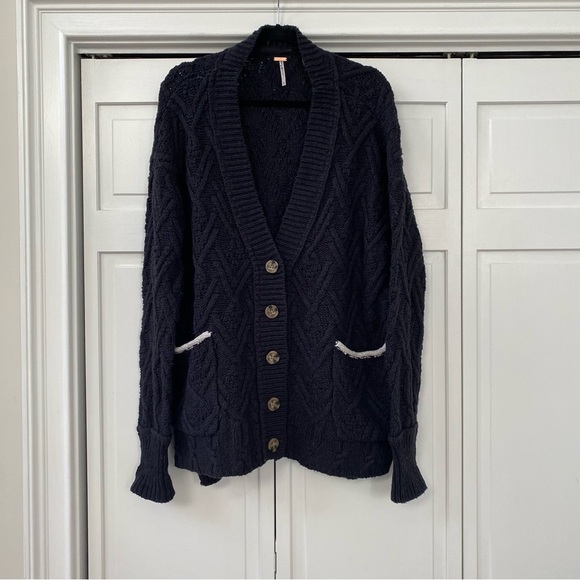 Free People Montana Cable Cardi Cardigan Varsity Button Down Sweater | Small - Picture 6 of 10